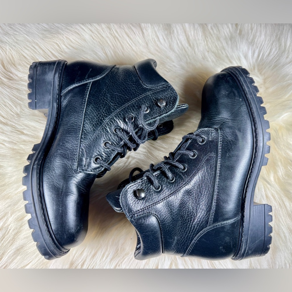 L.L. Bean Laceup Lug Sole Black Leather Booties